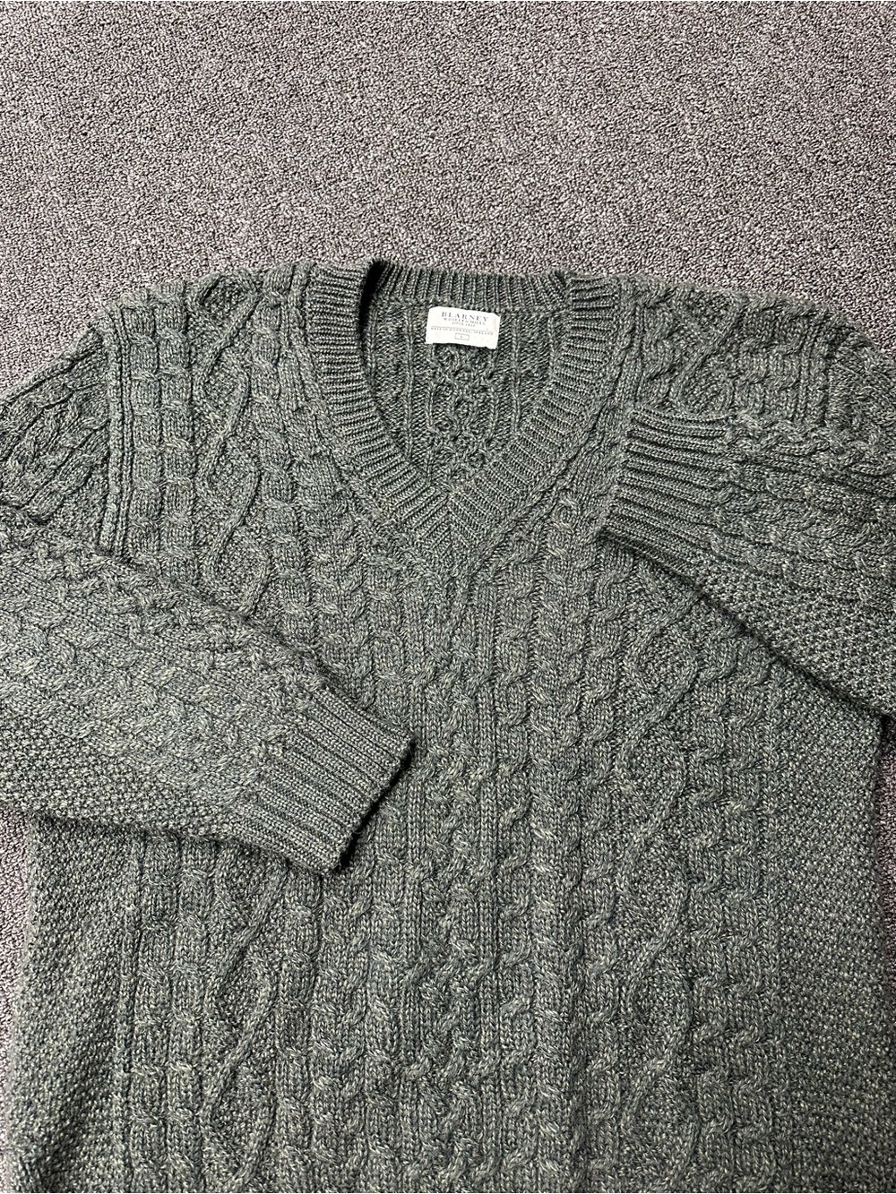 Blarney Woolen Mills Cable Knit Sweater Mens L Merino Wool Knit Fisherman Green
